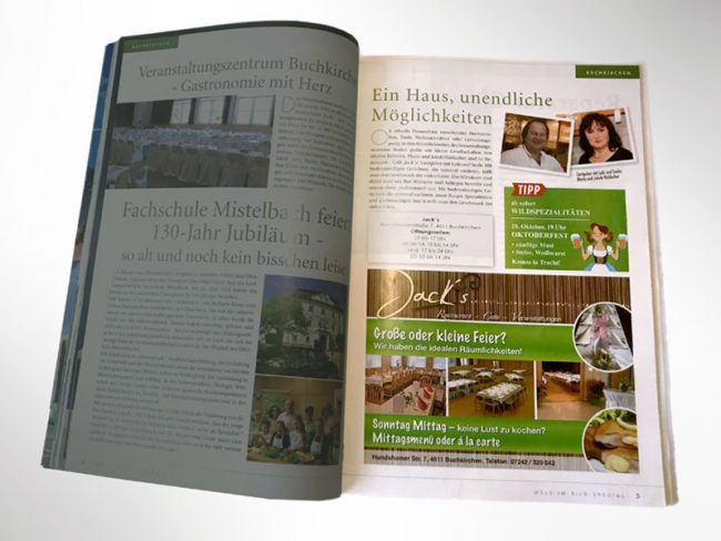 Veranstaltungszentrum Buchkirchen Jacks PR Inserat
